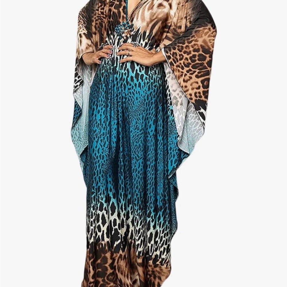 Leopard Kaftan dress , batwing, beach coverup